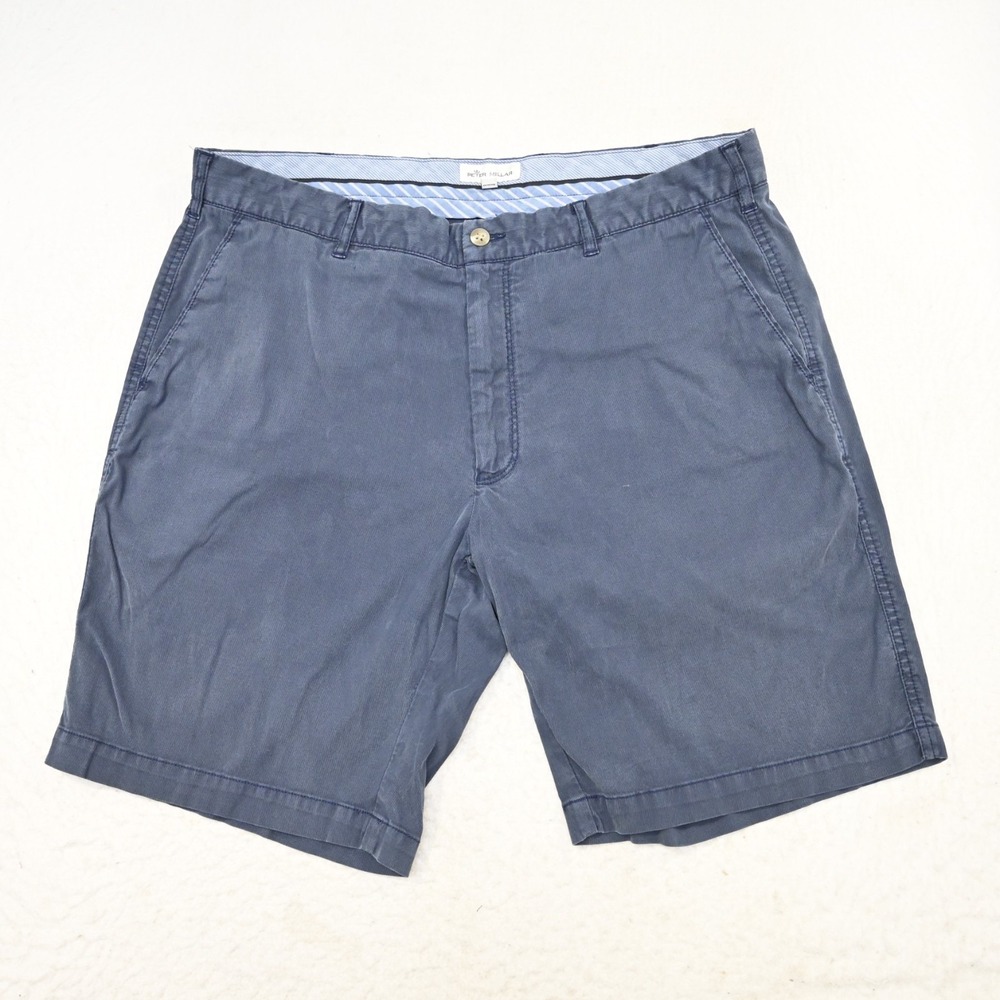 Peter Millar Chino Shorts Blue Lyocell Stretch Flat Front Mens Size 36 x 9"